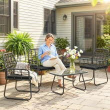 Outsunny Rattan Garden Furniture Set, 4 Piece Outdoor Patio Furniture