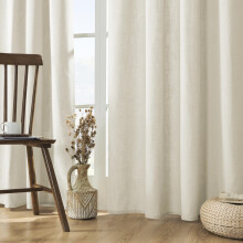 Joydeco Linen Curtains for Living Room,Light Filtering Rod Pocket Back Tab Semi Sheer Drapes Window Long Curtains 90 inches Long Ivory
