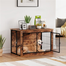 Dog Crate Furniture with Openable Top, Two Doors, for Large Dogs, Rustic Brown