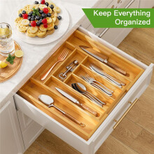 Bamboo Expandable Drawer Organizer for Utensils Holder,Adjustable Cutlery Tray,Wood Drawer Dividers Organizer for Tools