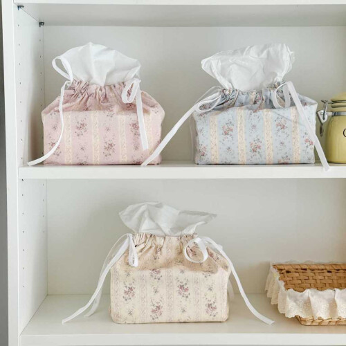 (Beige)Retro Stripe Cloth Tissue Holder With Drawstring For Restaurant Or Use Kitchen 1