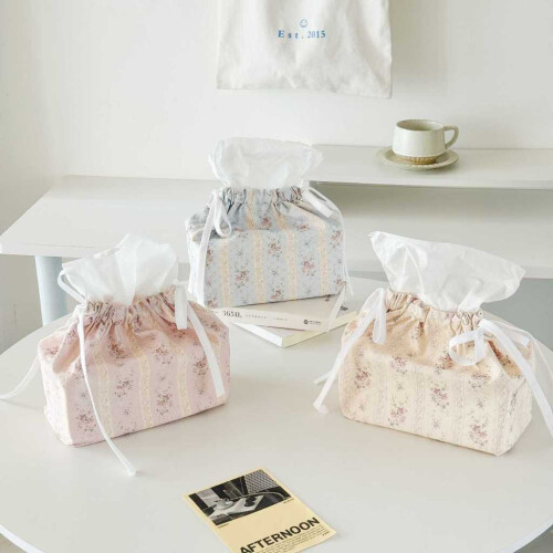 (Beige)Retro Stripe Cloth Tissue Holder With Drawstring For Restaurant Or Use Kitchen 2