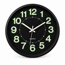 (W30 × D30 × H4 cm, Black - Glow in Dark) Quartz Round Analogue Wall Clock Battery Operated