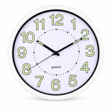 (W30 × D30 × H4 cm, White - Glow in Dark) Quartz Round Analogue Wall Clock Battery Operated