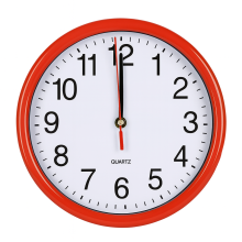 (W22 x D22 x H4.5cm, Red) Quartz Round Analogue Wall Clock Battery Operated