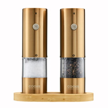 (Copper) Cooks Professional Rechargeable Salt and Pepper Mill Set with Bamboo Base