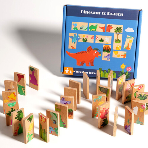 Wooden Dinosaur Domino Chain For Kids Educational Fun And Mind Development 2