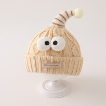 (Beige,42cm)Berretto in maglia bambino con materiale lana morbida per uscite stagione fredda