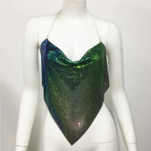 (Shimmer)Silver And Gold Metal Fabric Belted Tank Top For Urban Fashion Girls Party
