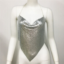 (Silver)Silver And Gold Metal Fabric Belted Tank Top For Urban Fashion Girls Party