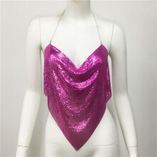 (Pink)Silver And Gold Metal Fabric Belted Tank Top For Urban Fashion Girls Party