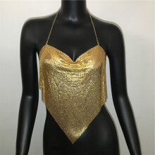 (Gold)Silver And Gold Metal Fabric Belted Tank Top For Urban Fashion Girls Party