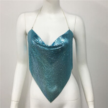 (Sky Blue)Silver And Gold Metal Fabric Belted Tank Top For Urban Fashion Girls Party
