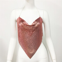 (Rose Gold)Silver And Gold Metal Fabric Belted Tank Top For Urban Fashion Girls Party