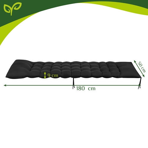 Almofada preta acolchoada para espreguiçadeira de jardim, 180x50x9 cm