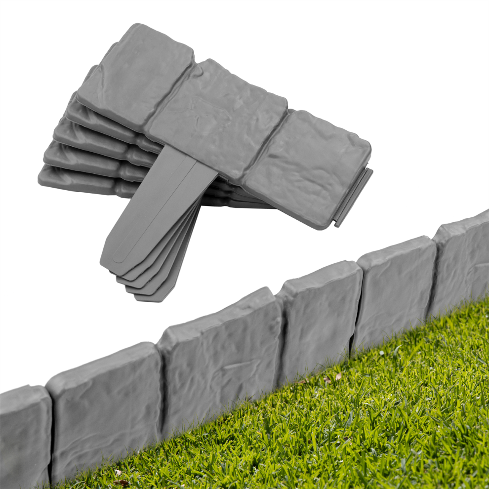 (1X 10Pc - Stone Slab Border) Kct Stone Slab Style Plastic Garden Lawn Borders 5060345216905