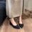 (Black,35)Small Pointed Toe Shoes With Solid Color And Pleated Design For Spring Outings 5