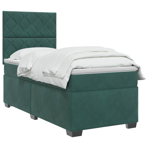 VidaXL vidaXL Boxspringbett mit Matratze Dunkelgrün 90 x 200 cm Samt 2
