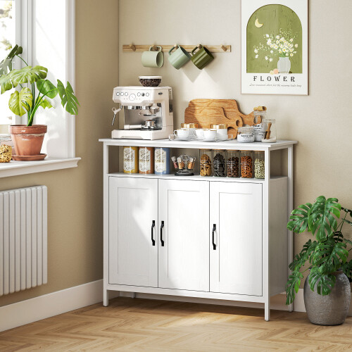 Homcom HOMCOM Industrial Kitchen Sideboard with Open Shelf & 2 Cabinets, White 1