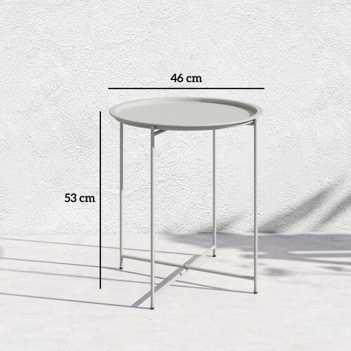 Outsunny Outsunny 46cm Round Garden Table Side Table with Removable Tray, White 2