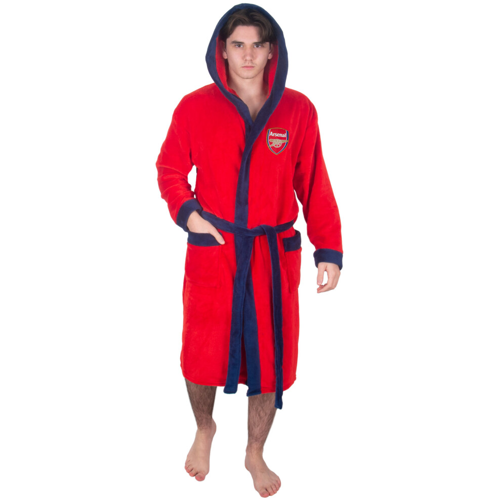 Arsenal Fc Official Gift Mens Hooded Fleece Dressing Gown Robe Red Large