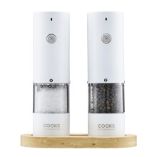(White) Cooks Professional Rechargeable Salt and Pepper Mill Set with Bamboo Base