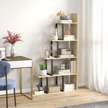 HOMCOM 5-Tier Ladder Shelf Display Plant Stand Home Office Ladder Oak