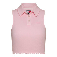 (12 UK, Pink) Tommy Jeans Womens/Ladies Ribbed Sleeveless Polo Shirt