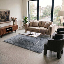 (120cm x 170cm OR 4ft x 5ft 6"- Small Area Rug, Grey- Area Rug) Large Fluffy Shaggy Rugs Non-Slip Living Room Rug
