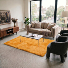 (120cm x 170cm OR 4ft x 5ft 6"- Small Area Rug, Ochre/ Yellow- Area Rug) Large Fluffy Shaggy Rugs Non-Slip Living Room Rug