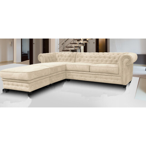 Corner Sofa Cream Fabric Left Hand Crn + Footstool