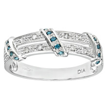 (M) Jewelco London 9ct White Gold 4pts Diamond 6pts Blue Diamond Split 2 Row Collared Eternity Ring 2.5mm - PR0AXL8078WBlueDia