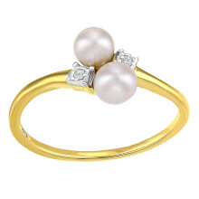 (M) Jewelco London 9ct Yellow Gold Round 1pts Diamond Round Pearl 4mm Crossover Cluster Full Moon Dress Ring - PR1AXL2591YPRL
