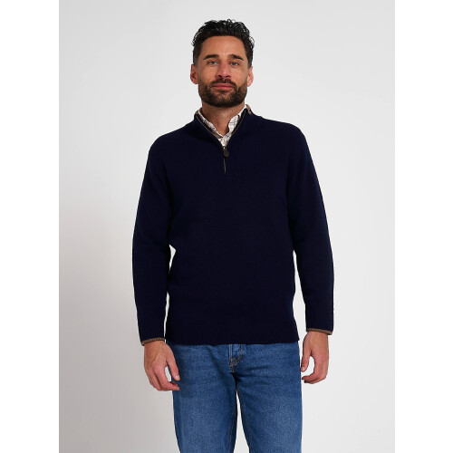 JACK PYKE Jack Pyke Ashcombe 100% Lambswool Zip Knit Jumper Pullover Navy Blue XX-Large