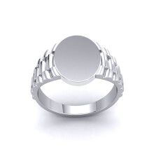 (Z) Jewelco London Mens Platinum Plated Sterling Silver Presidential Link Watch Strap Oval Signet Ring - GVR945
