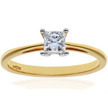 (O) Jewelco London 18ct Yellow Gold Princess 1/3ct Diamond 4 Claw Solitaire Engagement Ring 4mm - PR0AXL9544Y18JPK