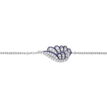 Jewelco London Ladies Rhodium Plated Sterling Silver CZ Blue Enamel Angel Dove Wing Rolo Charm Bracelet 7 + 1 inch - GVB569