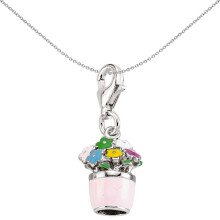 Jewelco London Unisex Sterling Silver Multi Colour Enamel Flower Pot Lobster Clasp Link Charm - CM166