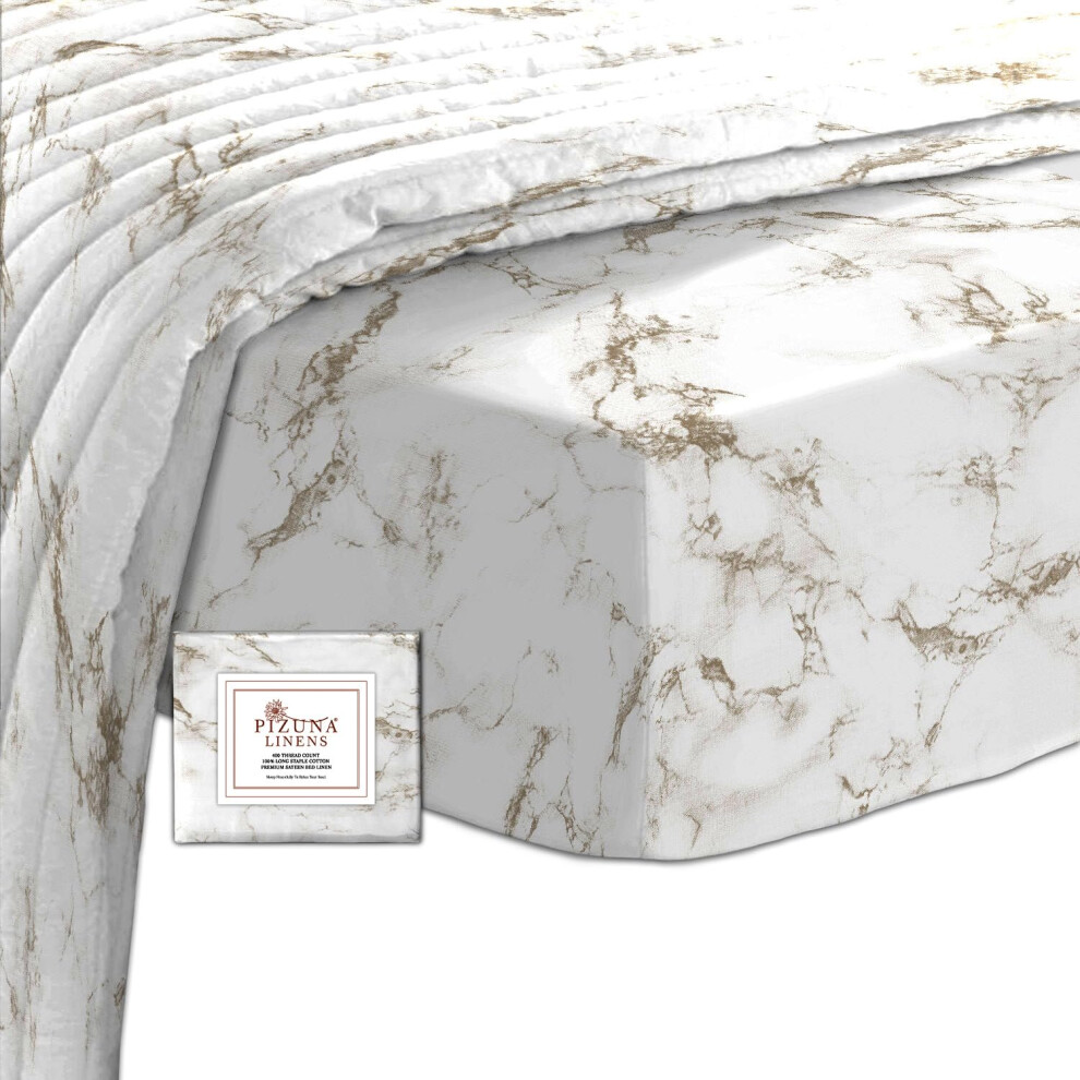 Pizuna Cotton Taupe Print Single Fitted Sheet 1 Pc 400 Thread Count - Image 2