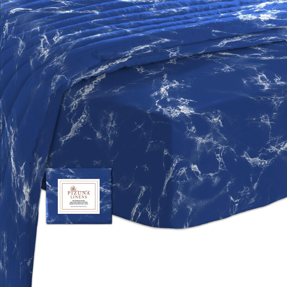Pizuna 100% Cotton Blue Printed Emperor Fitted Sheet 400 Thread Count | Marble 200x200 Long Staple Cotton Fitted Sheet 1 Pc Sateen 40 Cm Deep Pocket Sheets - Image 2