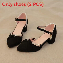 (Black,41)Trendy Thick Heel Shoes With Hollow Design And Artificial Pearl Decor Womens For