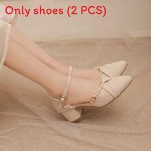 (Beige,38)Trendy Thick Heel Shoes With Hollow Design And Artificial Pearl Decor Womens For