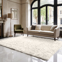 (160cm x 230cm OR 5ft 3" x 7ft 6"- Large Area Rug, Cream- Area Rug) Large Fluffy Shaggy Rugs Non-Slip Living Room Rug