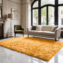 (160cm x 230cm OR 5ft 3" x 7ft 6"- Large Area Rug, Ochre/ Yellow- Area Rug) Large Fluffy Shaggy Rugs Non-Slip Living Room Rug