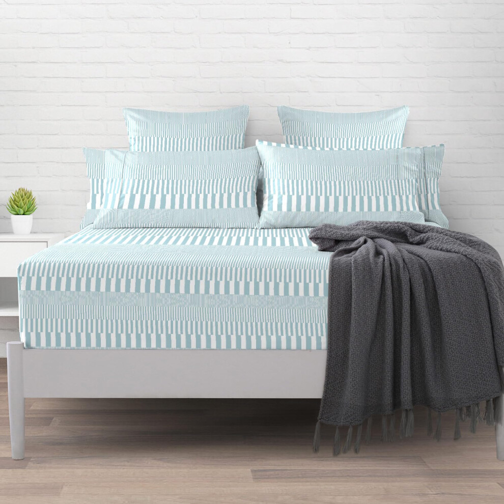 Pizuna 100% Cotton Blue Printed Emperor Fitted Sheet 400 Thread Count - Image 2