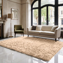 (160cm x 230cm OR 5ft 3" x 7ft 6"- Large Area Rug, Beige- Area Rug) Large Fluffy Shaggy Rugs Non-Slip Living Room Rug