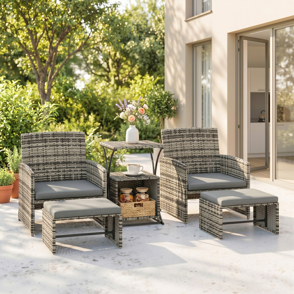 Outsunny Unisex Grey 6 Piece Rattan Garden Furniture Set With Nesting Tables In - Image 2