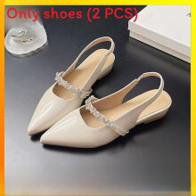 (Apricot,41)Summer Flat Womens Shoes With Pointed Head Design And Decoration Rhinestone