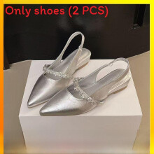 (Silver,37)Summer Flat Womens Shoes With Pointed Head Design And Decoration Rhinestone