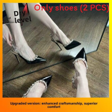 (Black 7cm,36)Womens Solid Color High Heels With Slipon And Bolt Design For Wear Everyday